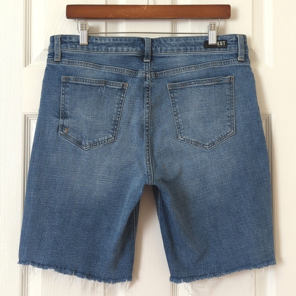 Kut from the Kloth Sophie Medium Wash High Rise Cut Off Denim Bermuda Shorts 12 - Picture 10 of 11